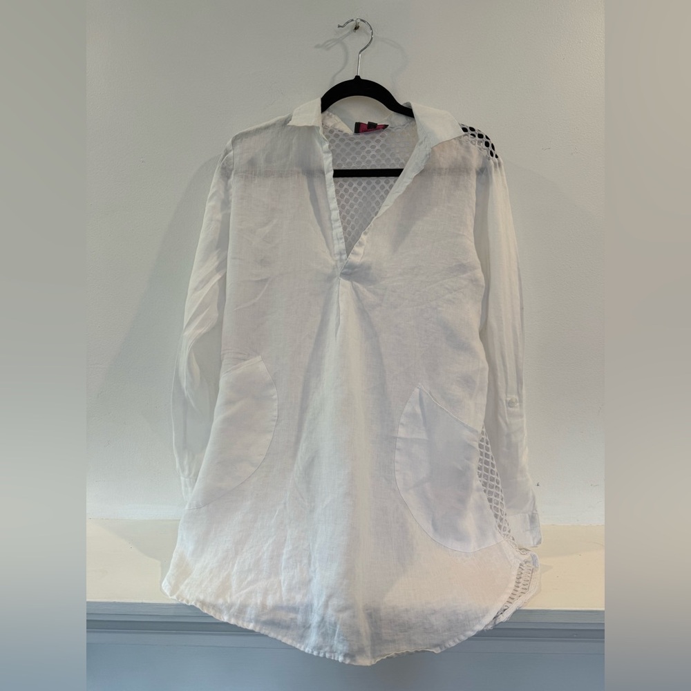 ForCynthia Beachwear White Linen Beach Cover size medium